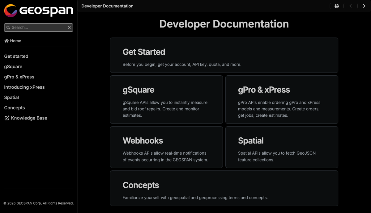 Geospan Developer Documentation Landing Page